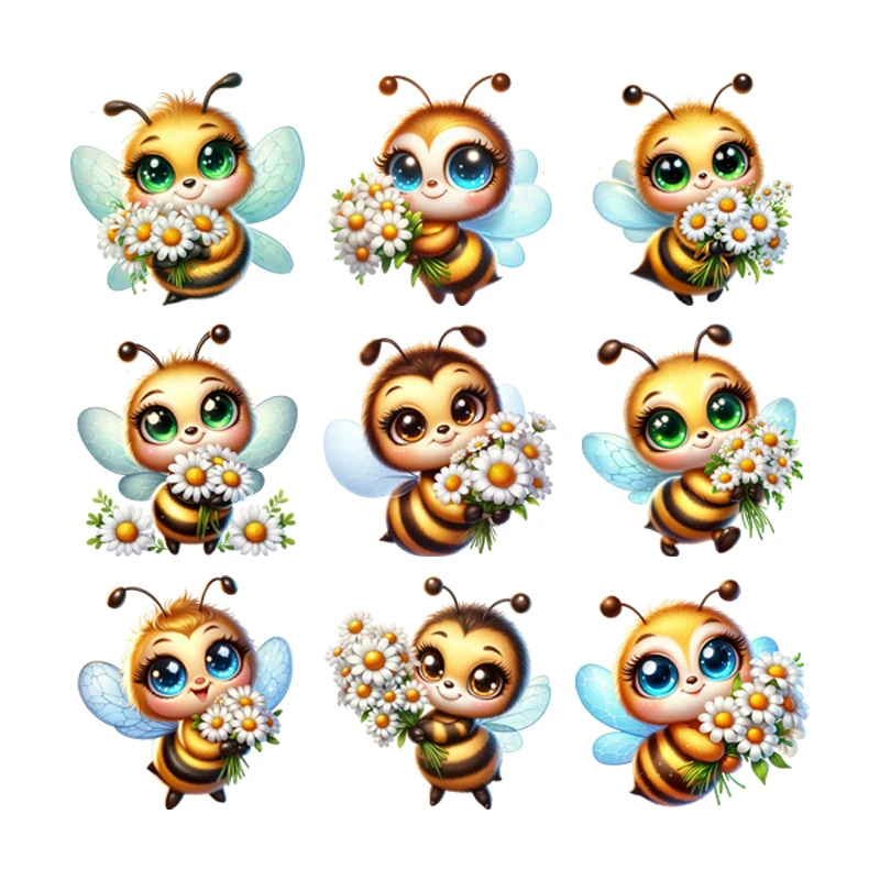 Big eyes honeybee flower DTF Heat Transfer On Clothes Iron On Patches For Clothing patches for clothing transfers ready to press