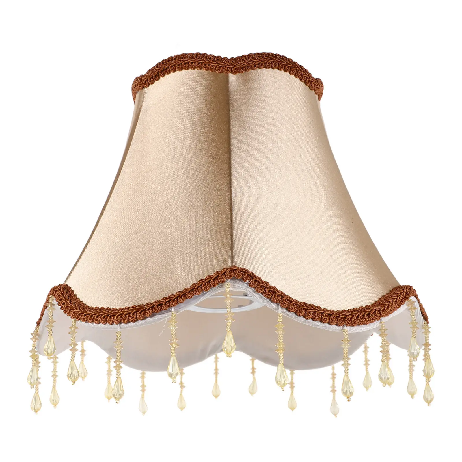 Vintage Bell Lamp Shade with Beaded Fringe, Scalloped Fabric Design for Table or Floor Lamp – Bedroom & Living Room Decor