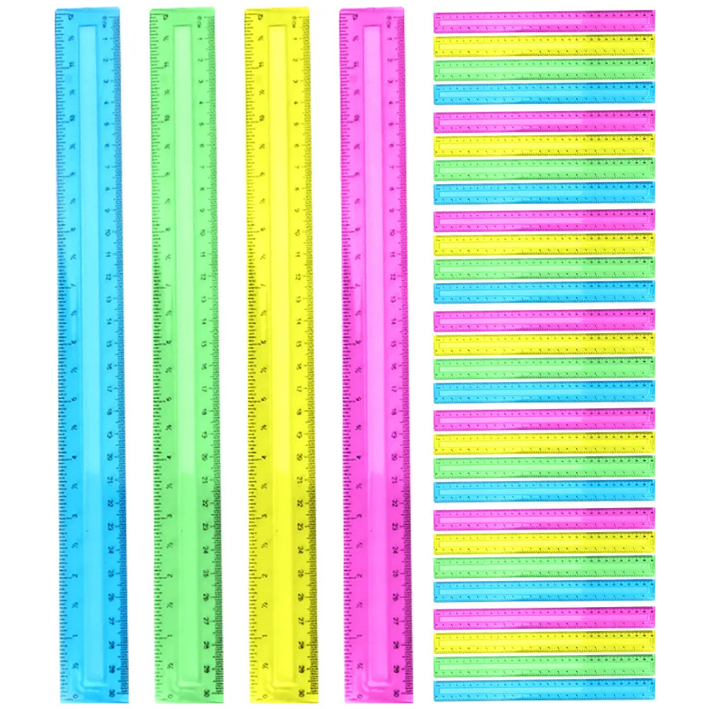 set-di-32-righelli-colorati-in-plastica-trasparente-per-disegno-e-misurazione-uso-scolastico-e-d'ufficio-scala-metrica-e-in-pollici