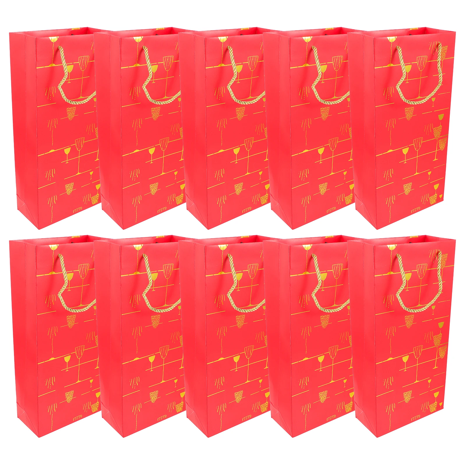 

10pcs Red Paper Bag Bottle Carriers Tote Gift Bags for Picnics Parties Christmas Birthdays Housewarming Dinners Bottle