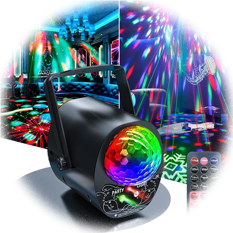 BOTAI LED Laser Strobe Lights RGB Plastic NEW 16 Pattern Sound Activated Disco Party 80 3 in 1 Laser Led Magic Ball Light 10