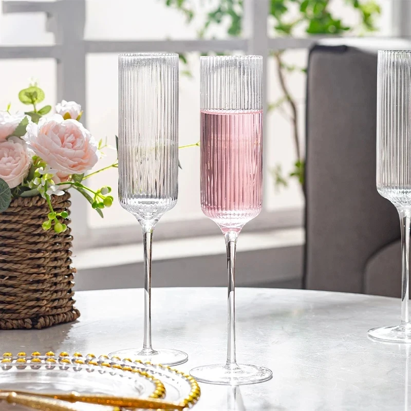 Striped Transparent Goblet Bar Cocktail Champagne Flutes Suitable For Party Handmade Striped Wine Glass Drinkware