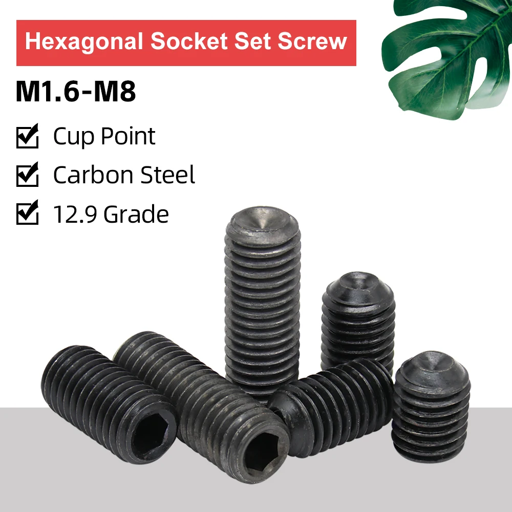 Sekrup Set Soket Hex M1.6 M2 M2.5 M3 M3.5 M4 M5 M6 M8 Baja Karbon Sekrup Grub Hitam Kelas 12.9 Cocok untuk Kunci Pas Soket Hex