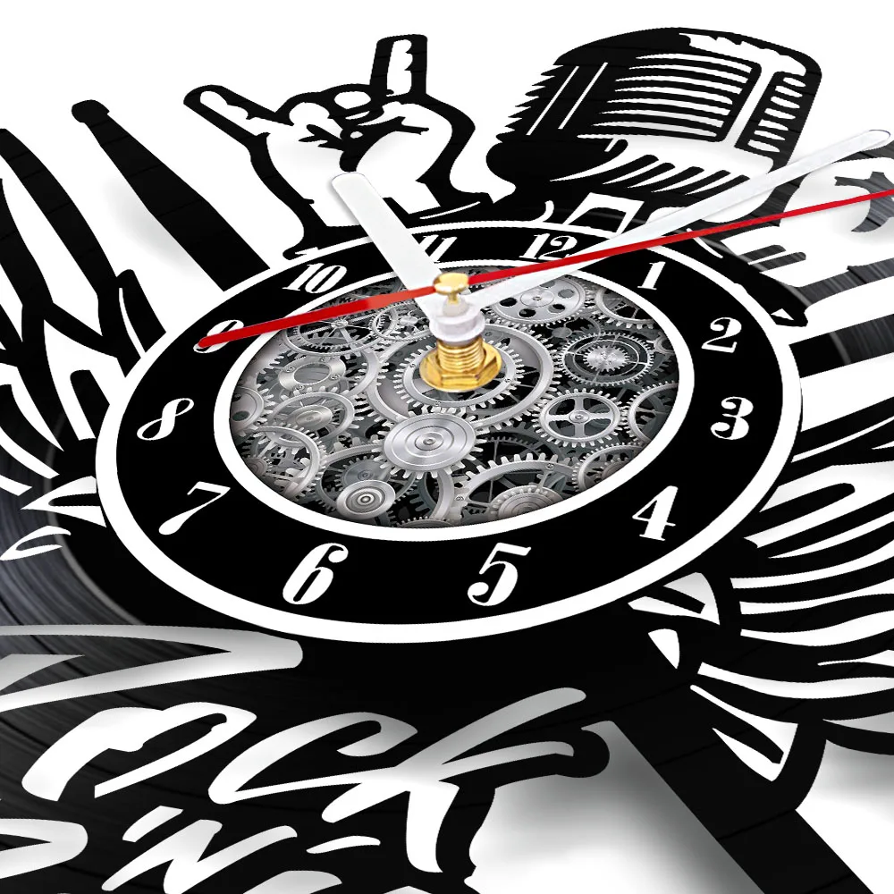 Rock Hand Laser Cut Longplay Vinyl Record Wall Clock Rock & Roll Gesture Sign Carved Music Album Clock Musician Home Decor Watch