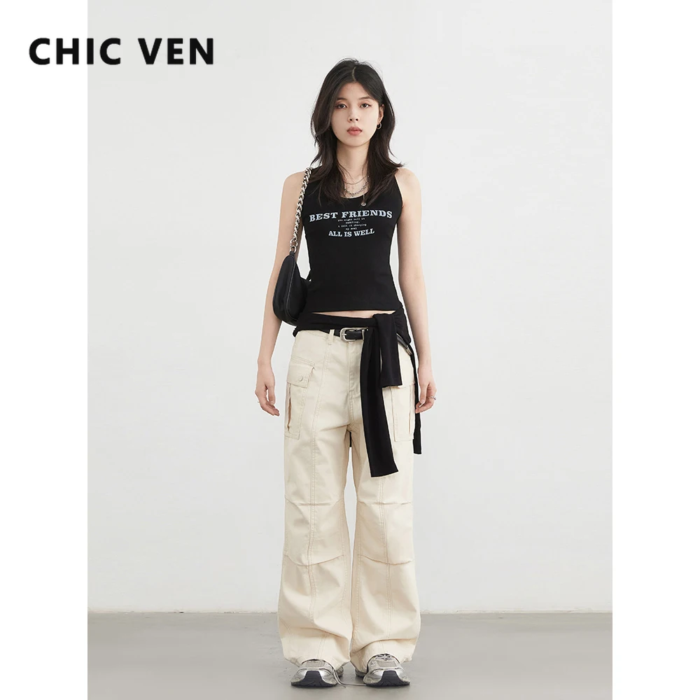

CHIC VEN Women T-Shirts Korean U-neck Letter Printed Pullover Fashion Girl I-shaped Slim Vest Female Camisole Spring Autumn 2025