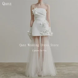 Qanz Ivory Classical Vestidos De Novia Boda See Though Illusion A Line Wedding Dress Flowers Open Back Party Dresses Customized