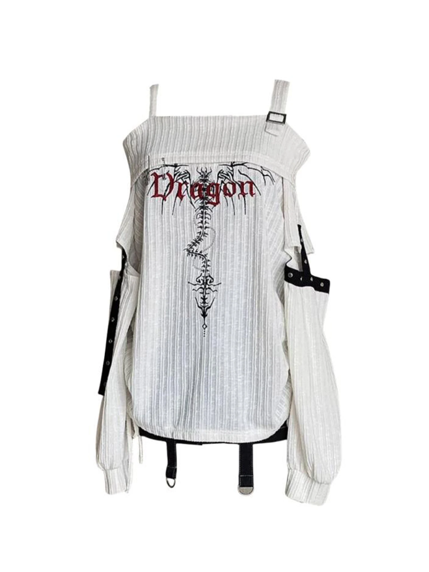 

Women White T-shirt Y2k Gyaru Gothic Tee Top 2000s Vintage Shoujo Girl Long Sleeve Slash Neck Knit T-shirt Clothes Spring Autumn