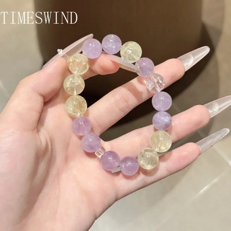 

TIMESWIND Original Lavender Purple Lemon Yellow Crystal Round Beaded Fashion Jewelry Bless Women Bracelet with Certificate