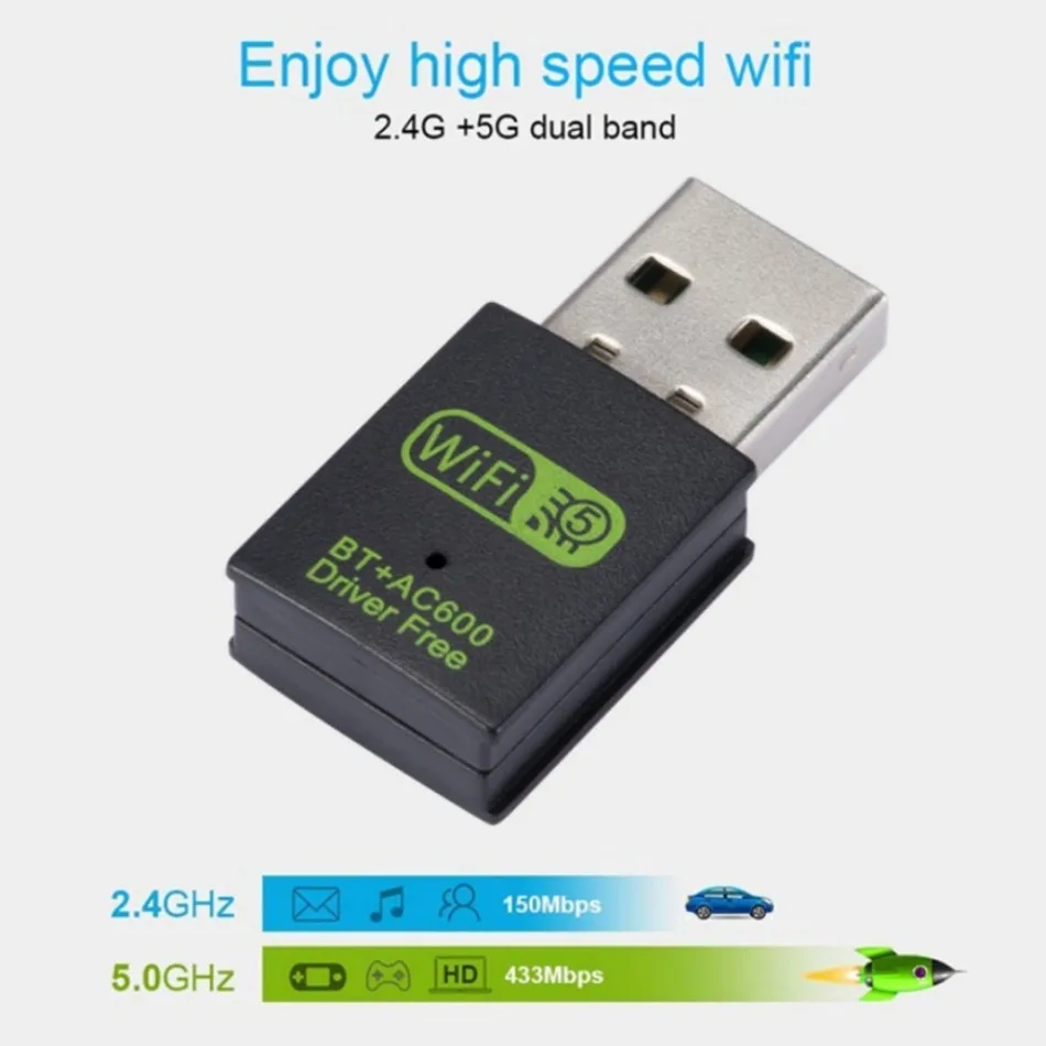 WvvMvv 600 Мбит/с USB WiFi Bluetooth адаптер двухдиапазонный 2,4 ГГц 8 ГГц Беспроводной внешний приемник WiFi ключ для ПК ноутбука настольного компьютера