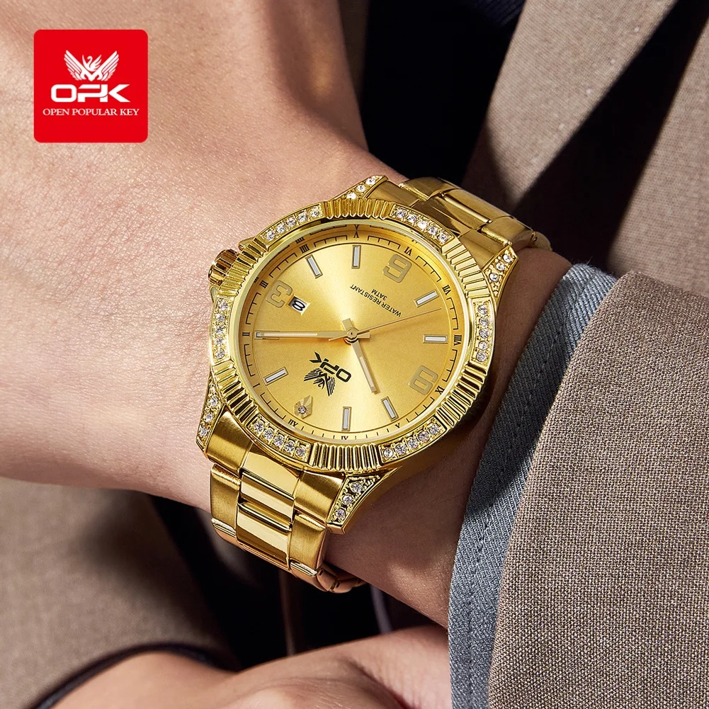 OPK 8184 Mens Ladies Watch Quartz Watch Waterproof Luminous Stainless Steel Automatic Date Sport Watch With Box Gifts Original