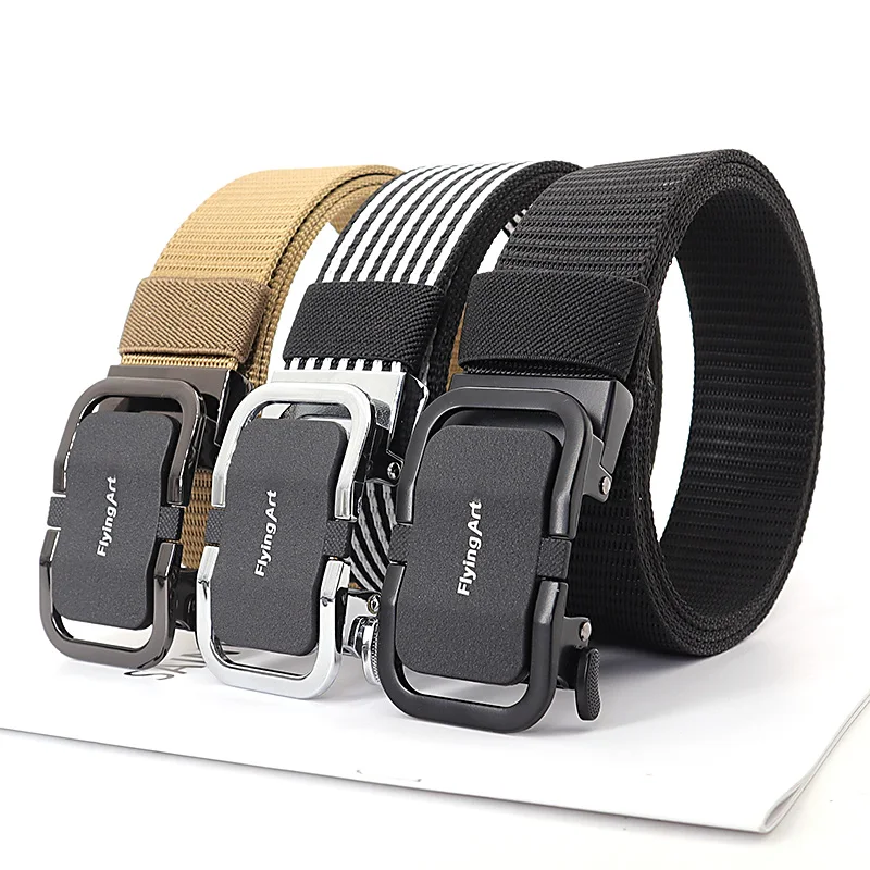 

Men's Nylon Business Casual Belt Military Outdoor Toothless Metal Automatic Buckle Belt Woven Breathable Canvas Tactical Belt