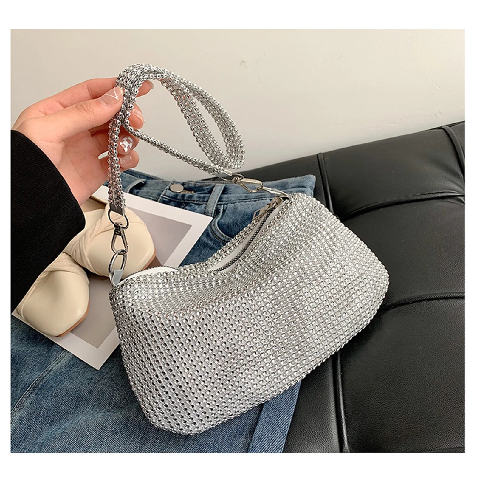 Elegant Women Rhinestones Evening Clutch Bags Small Shiny Handbags 2023 New Trendy Dinner Party Wedding Shoulder Underarm Bag