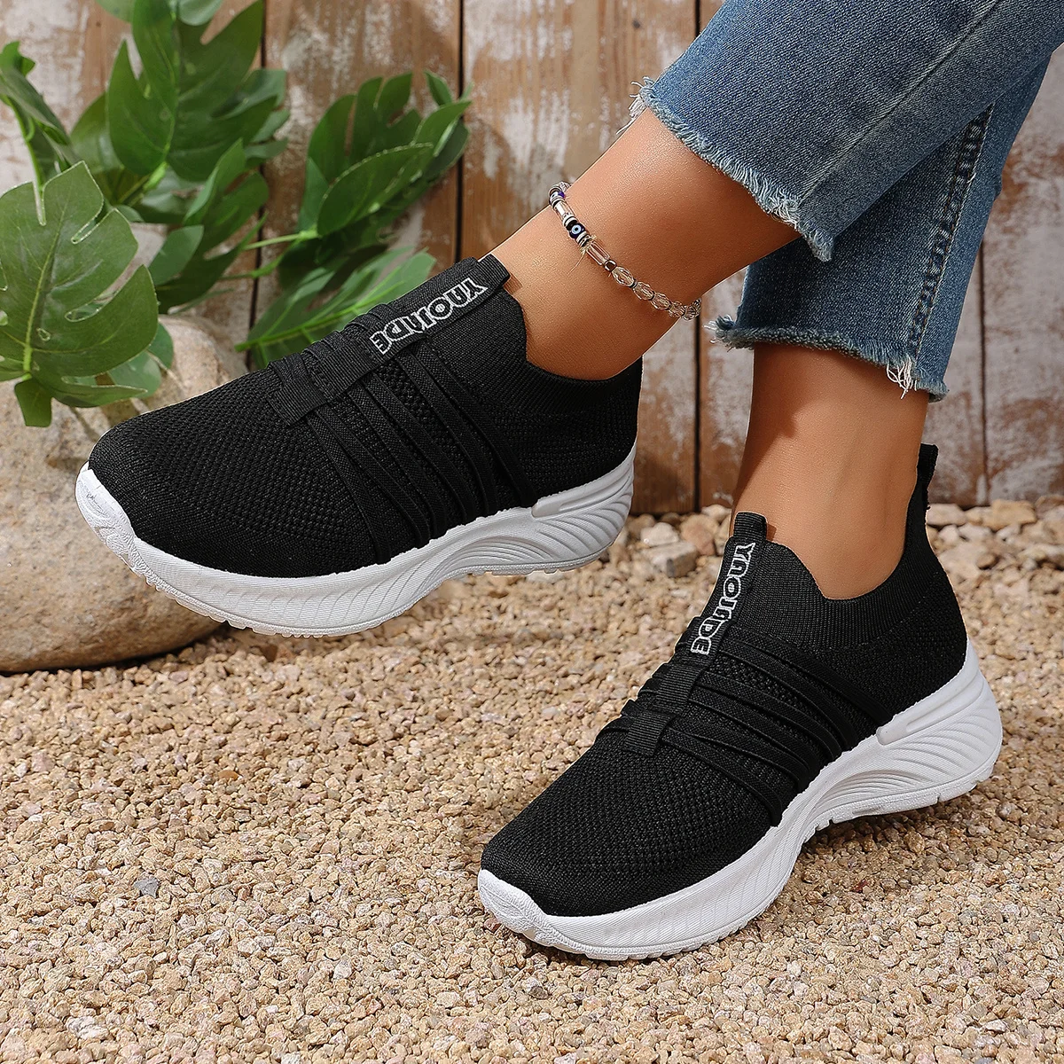 New Women's Breathable Mesh Slip On Sneakers Pink Striped Casual Tennis Shoes Lightweight Comfort Running Shoes image 5