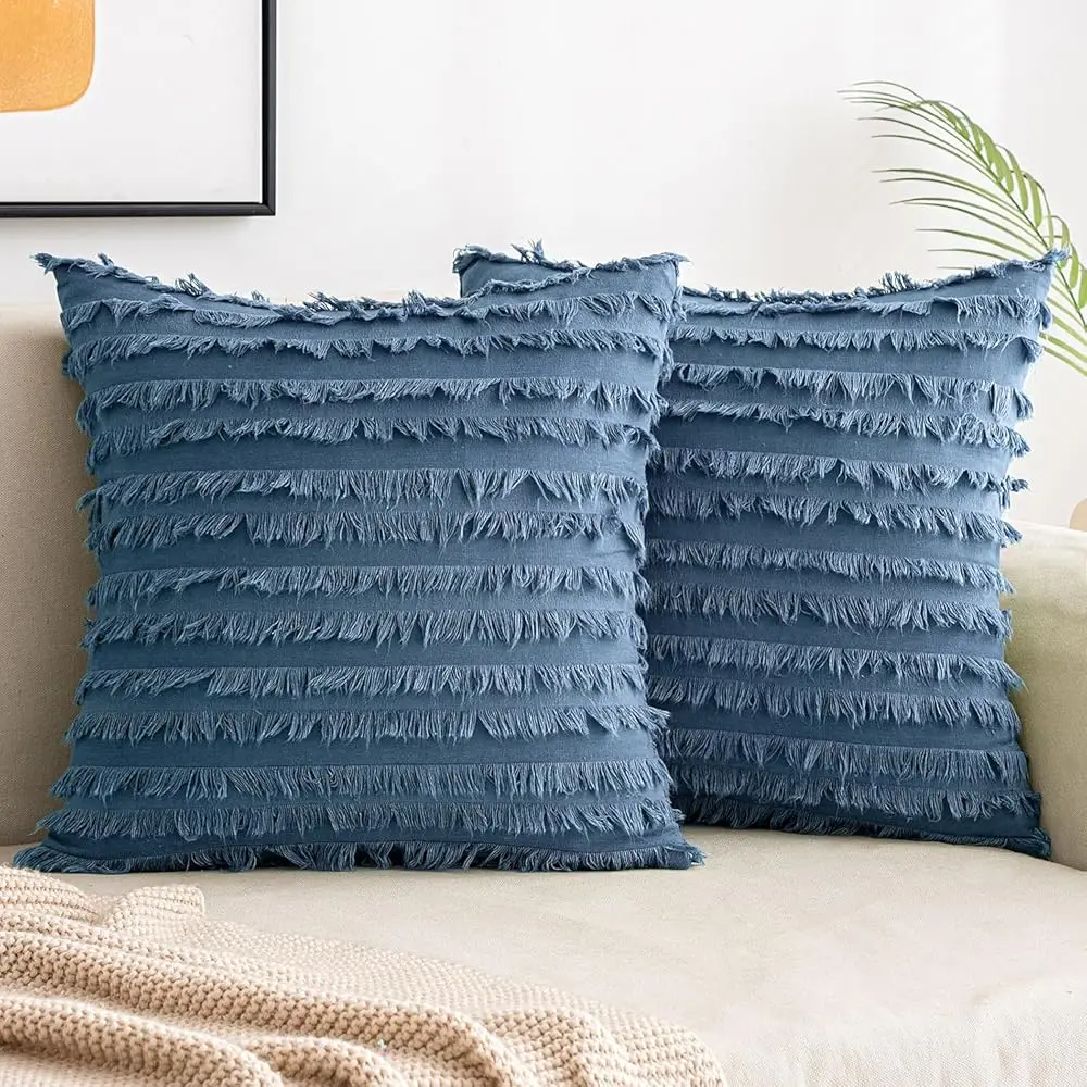 

Set Of 2 Decorative Boho Throw Pillow Covers Linen Striped Jacquard Pattern Cushion Covers For Sofa Couch Living Room Bedroom