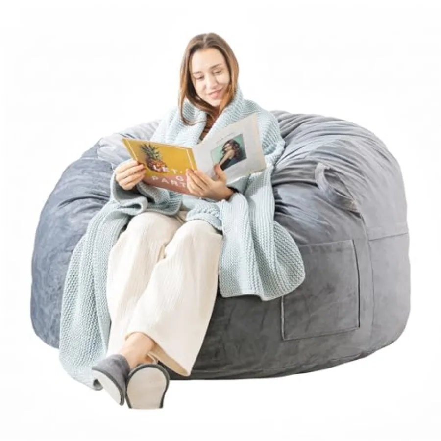 Bean Bag Chair, Memory Foam Bean Bag Chairs for Adults, Soft Velvet Cover, Stylish Beanbag Sofa for Living Room, Convenient Poc