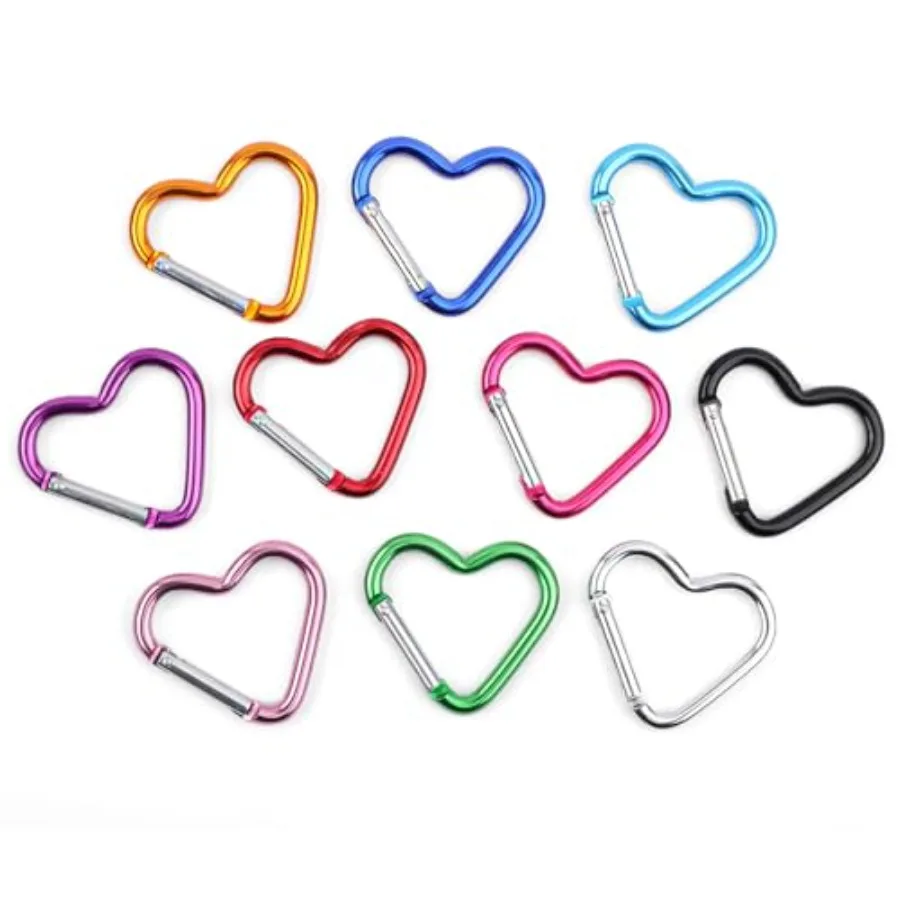

10pcs Heart Shaped Carabiner Aluminium Alloy Cute Carabiner Clip Snap Hook Key Holder Heart Keychain Clip Key Ring for Camping
