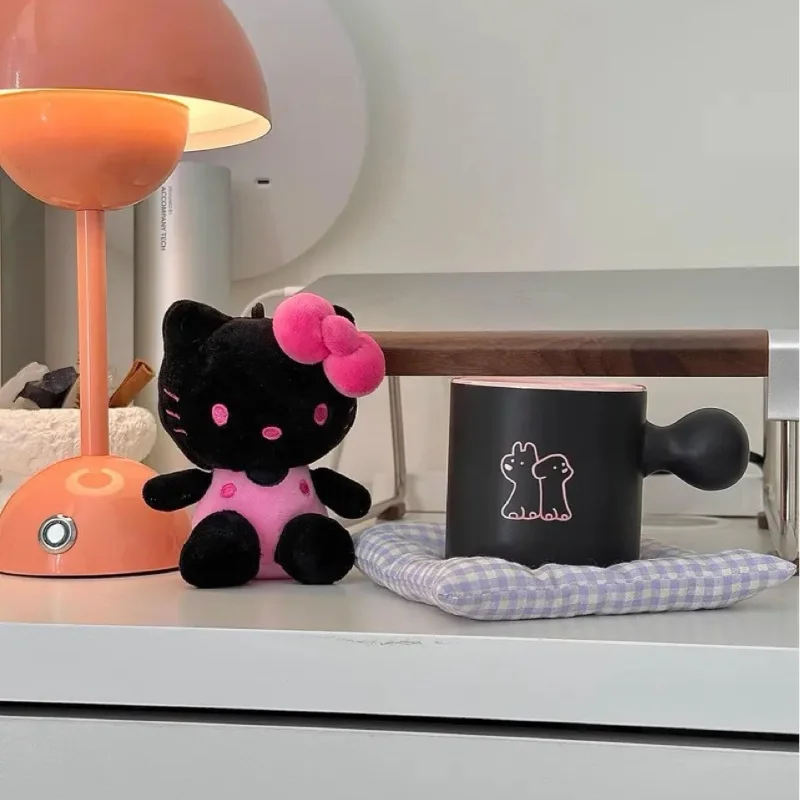 Hello Kitty Sanrio Bag Pendant Cute Black Skin Kt Cat Bow Keychain Yk2 Stuffed Doll Keyring Children Toys Christmas Gift