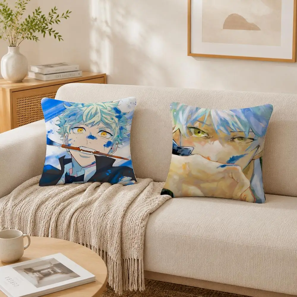 Japanese Anime B-Blue Period Cushion Cover Plush Decorative Pillow Case With Hidden Zipper Cutecore Room Decor For Home