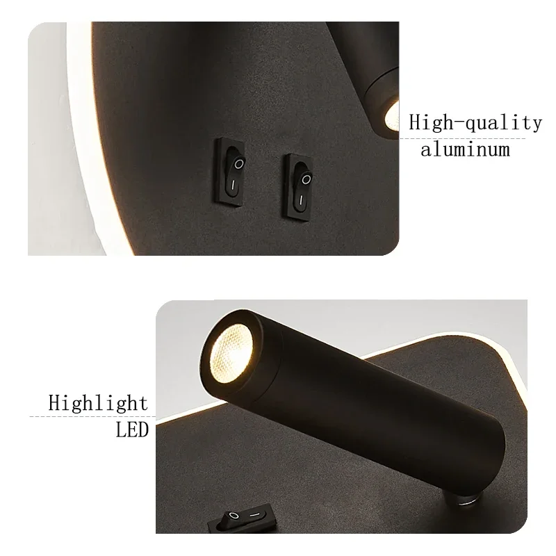 Imagem -05 - Nordic Led Lâmpada de Parede com Interruptor 3w Spotligh 7w Backlight Livre Rotação Sconce Luz de Parede Interior para o Quarto de Casa