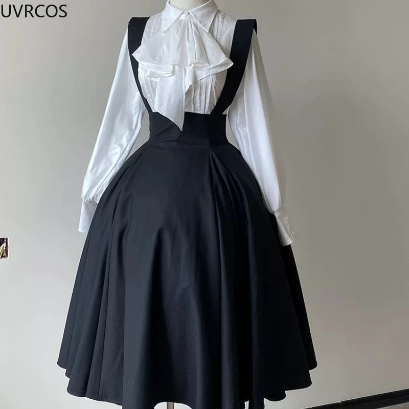 Japanese Vintage Elegant Lolita Blouse Women Victorian Gothic Lantern Sleeve Irregular JK Shirts Y2k Aesthetic Kawaii Top Blusas