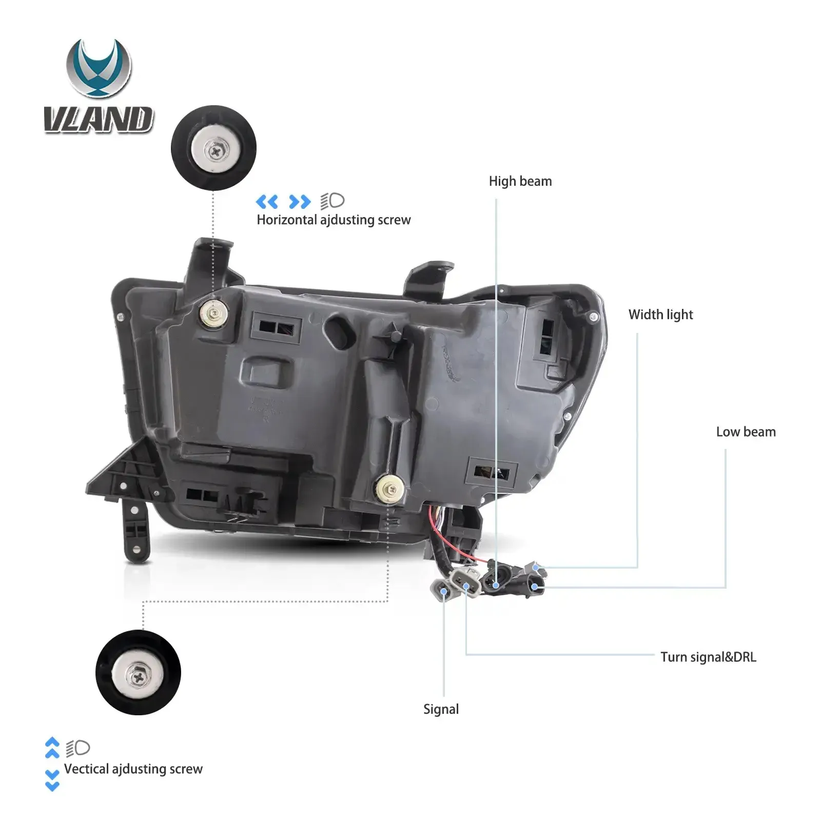 07-13 e 08-21 VLAND Proiettore a matrice LED Fari Nero per Tundra Sequoia con aggiornamento sequenziale degli indicatori di direzione DRL