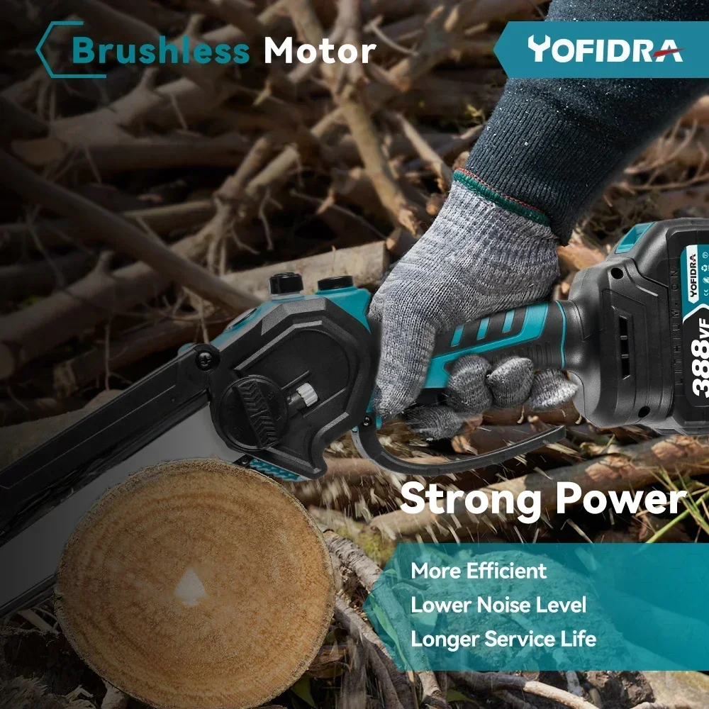 YOFIDRA 8 Inch Brushless Electric Saw With Oiler Efficient Cordless Woodworking Garden Logging Saw Tool For Makita 18V Battery