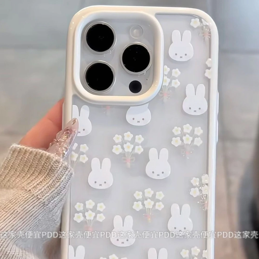 Cute Miffy Phone Case with Cartoon Creativity Suitable for 16/15 Pro Max 14/13 and 12/11 Acrylic Cases