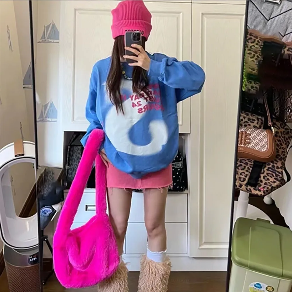 

Beautiful Candy Color Faux Fur Shoulder Bag Plush Soft Fluffy Purse Cute Furry Tote Bag for Girls Women