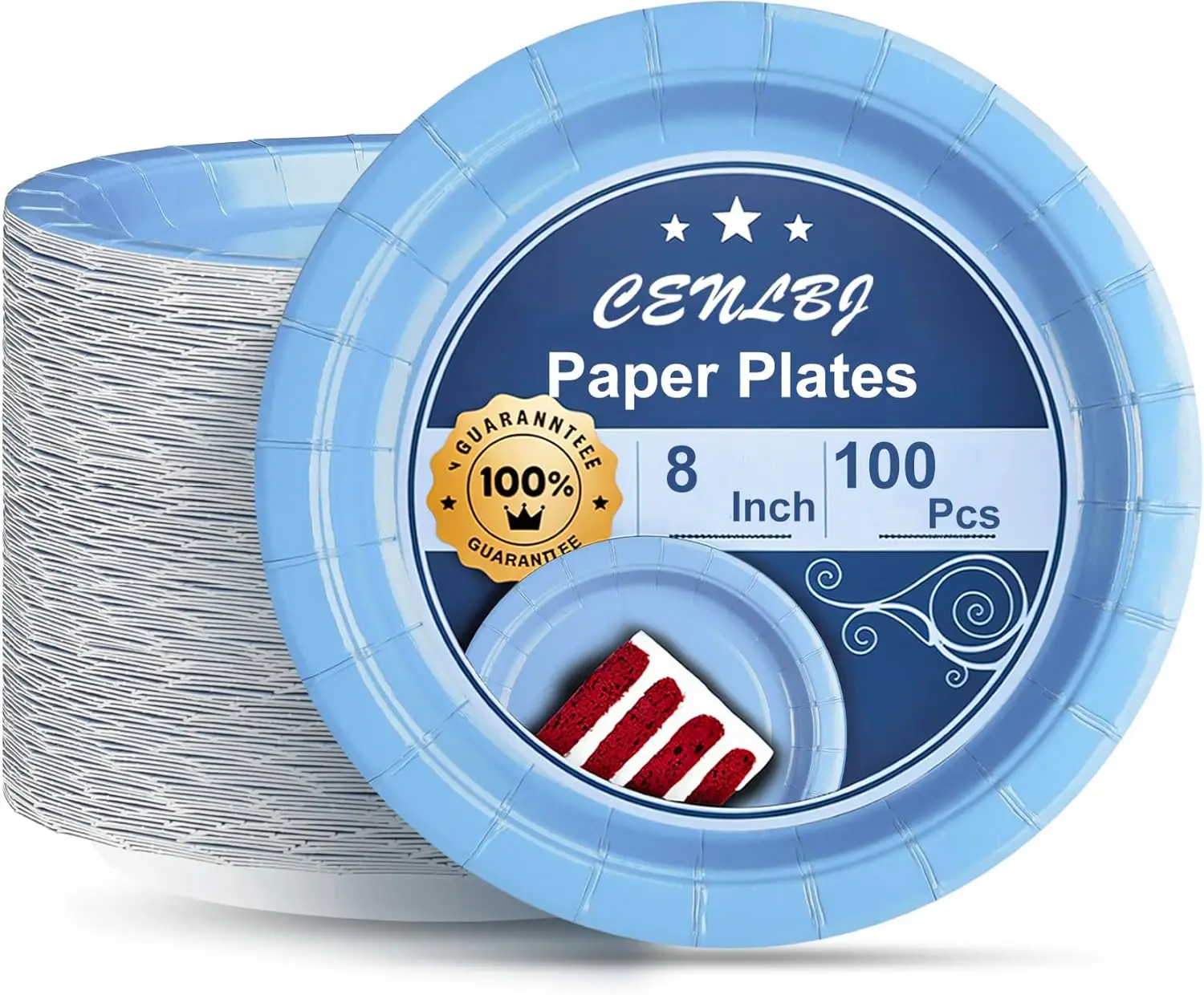 

8" Light Blue Heavy-Duty Paper Plates, 400GSM, 100-Pack for Parties