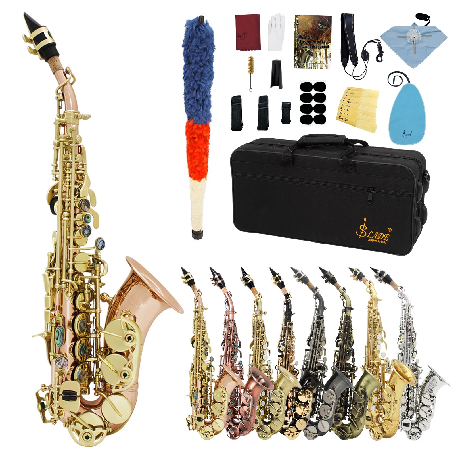 

SLADE Soprano Saxophone Bb Flat Sax Brass Body Professional Woodwind Instrument with Case Reed Neck Strap Saxophone Accessories