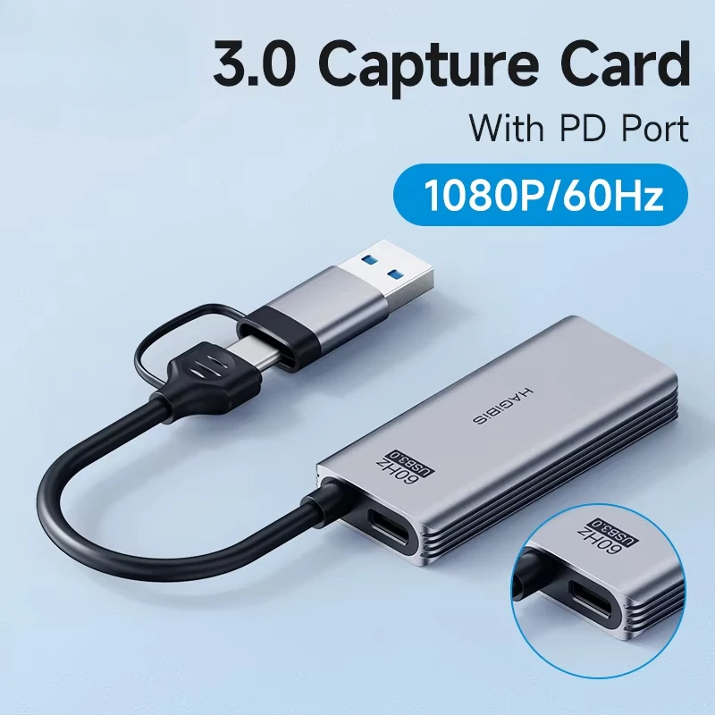 Hagibis USB 3.0 Capture Card - 100W PD, HDMI to USB/Type-C, Compatible with Meta Quest 3, iPad, Gaming, and Live Streaming