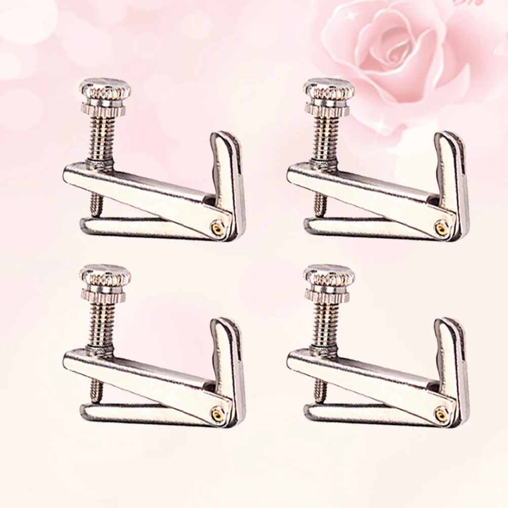 

4Pcs Violin String Fine Tuners Strong Appropriate Material Hard Metal Universal Fit Silver Violin String Adjuster