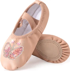 Zapatos de ballet de cuero para niñas, zapatillas de yoga sin cordones con suela dividida para bailar (niño pequeño/niño grande)