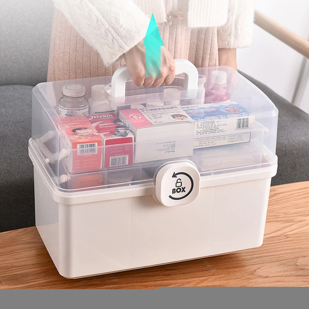 Folding Medicine Chest Storage Large Capacity Storage Box First Aid Kit Drawer Sundries Organizer Plastic Tier Medicine Boxes