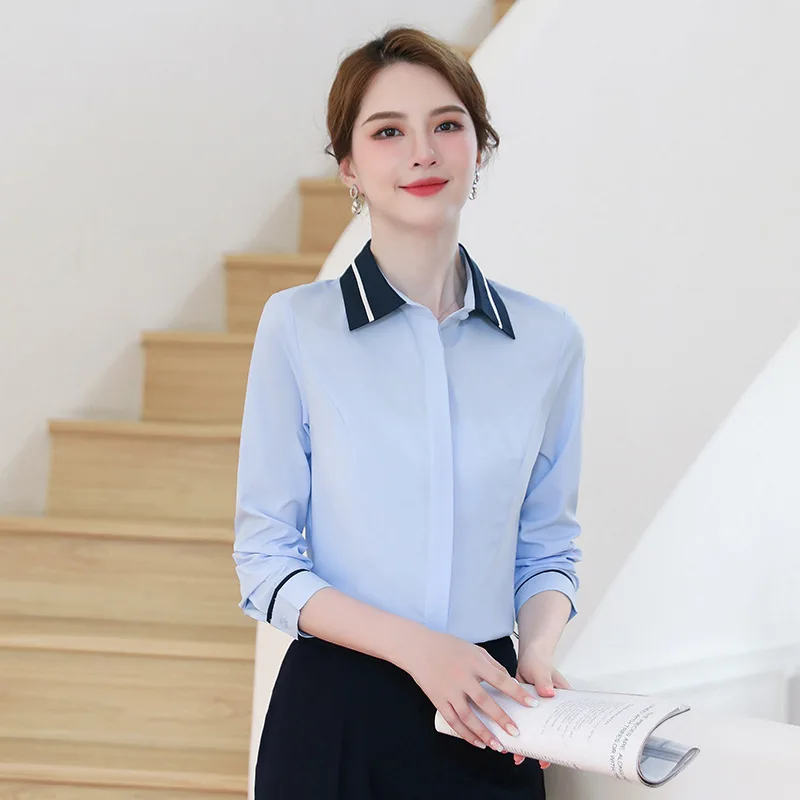 Elegant Women Business Work Wear Blouses Shirts Office Spring Autumn OL Styles Professional Tops Clothes Career Interview