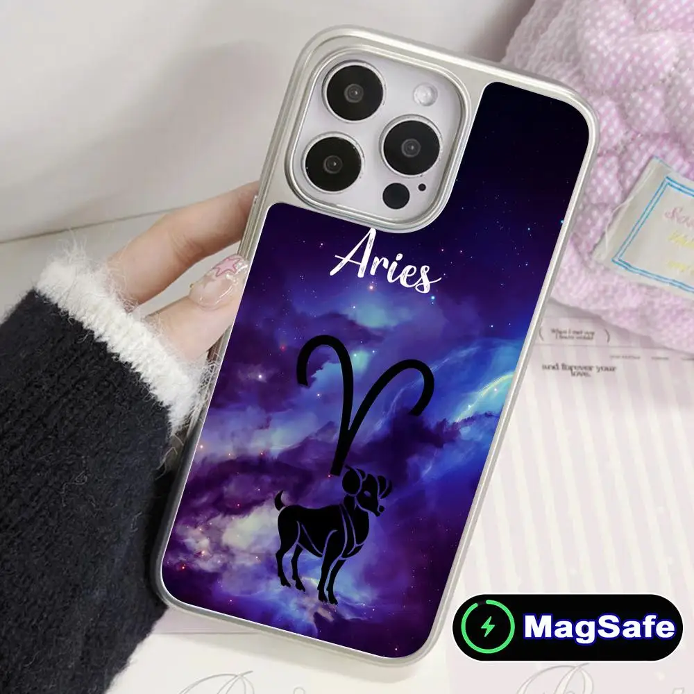 

Zodiac Sign Aries Mobile Phone Case for iPhone 17 16 15 14 13 12 11 Air Pro Max Plus Magsafe Silver Plating Colorful Cover Cover