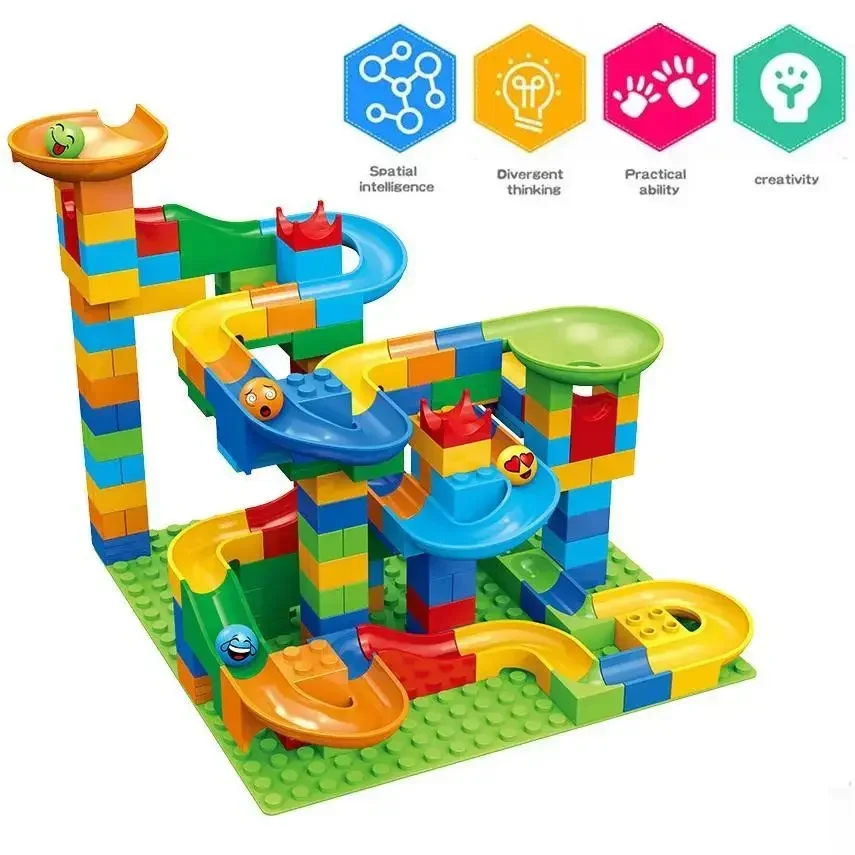 Children's Puzzle Marble Race Run Blocks Maze Toys DIY City Building Blocks Funnel Toys Parent-Child Interaction Blocks Toys