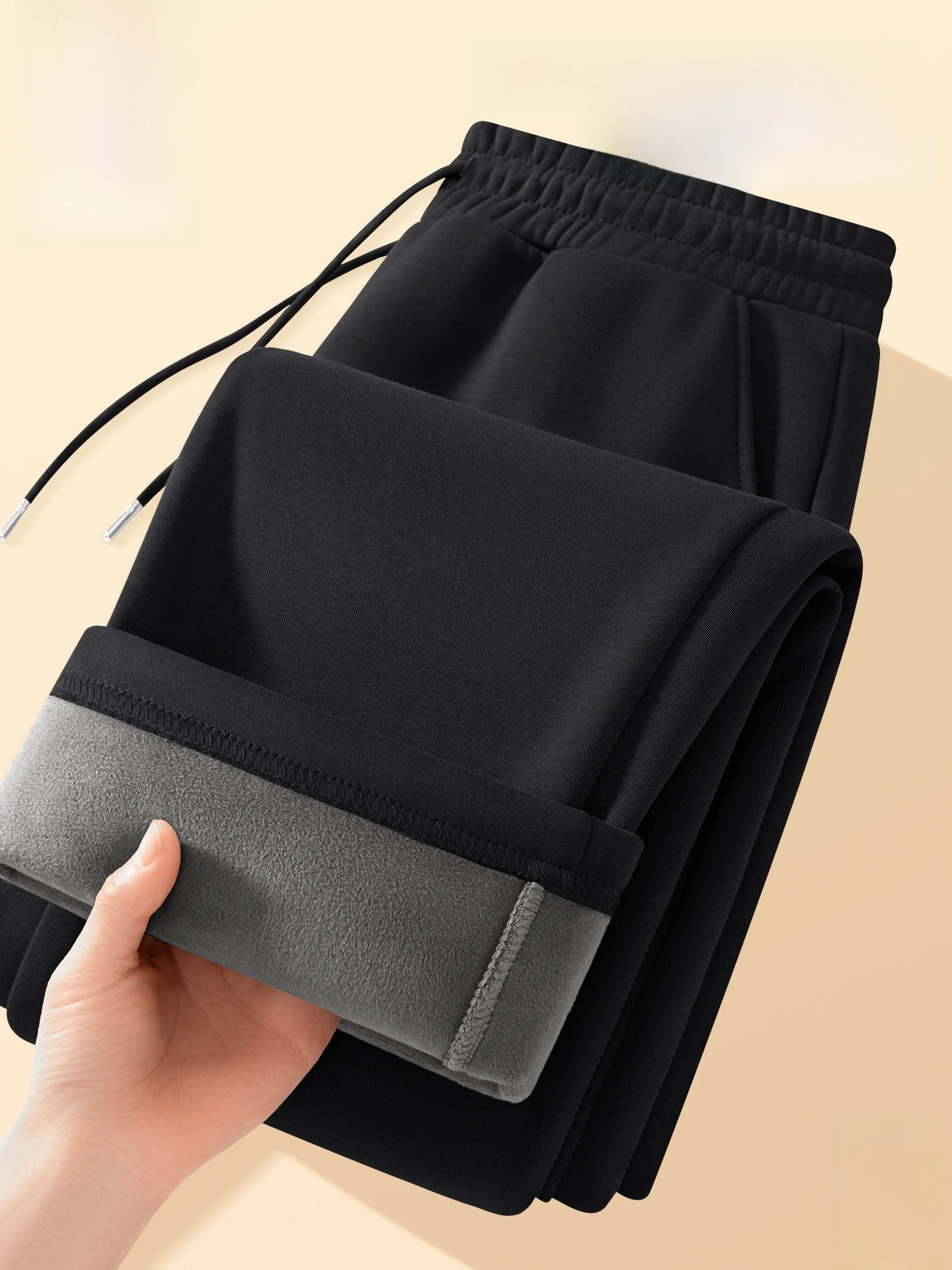 

Мужские свободные прямые повседневные спортивные брюки на флисовой подкладке, весенние, удобные, дышащие, из смеси полиэстера и хлопка