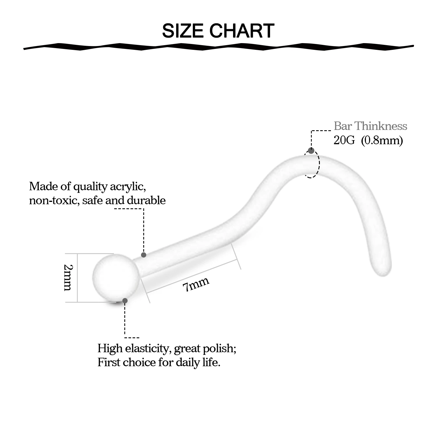20G Clear Bioflex Nose Ring Set 10/20/50/100 Pcs Flexible Acrylic Nose Piercing Body Jewelry Top Ball 2-3mm