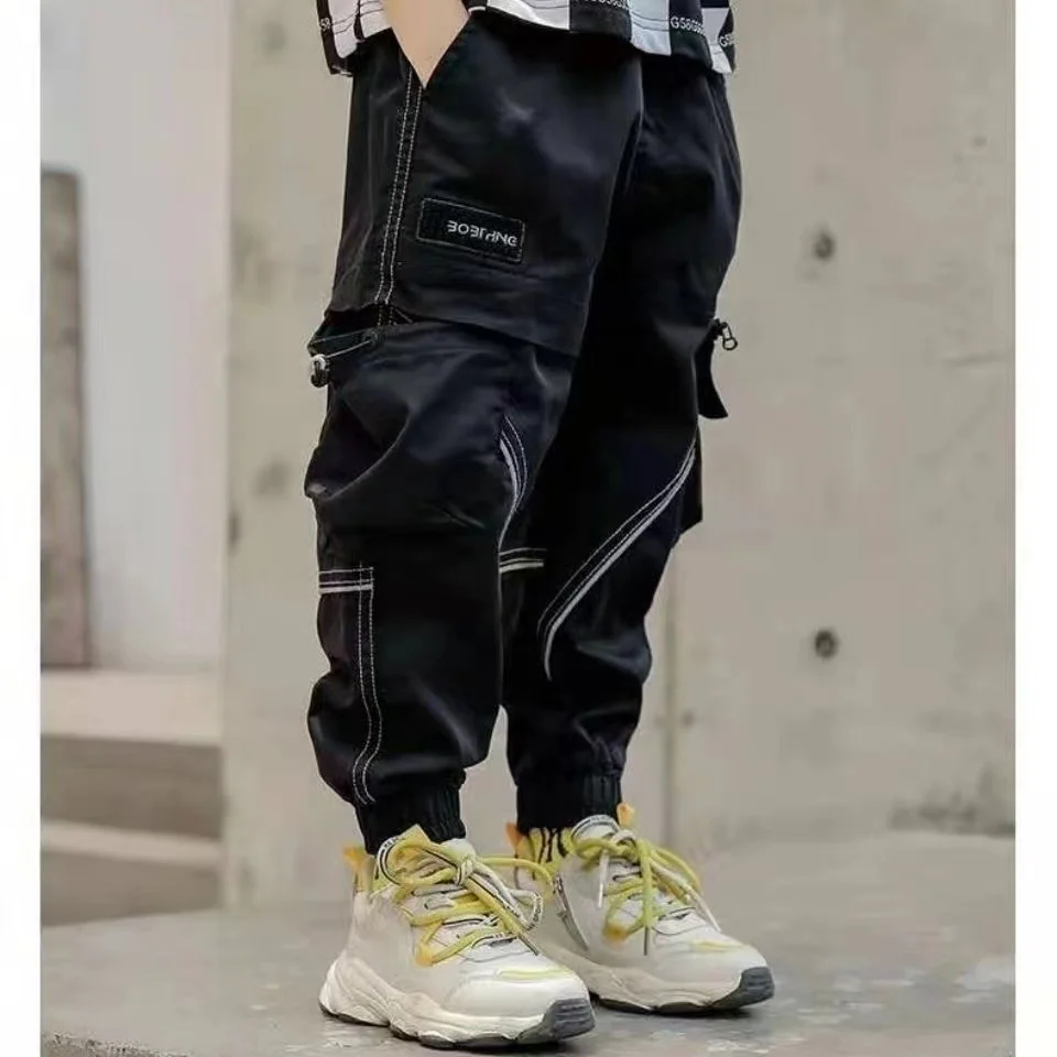 

Children s 2024 New Workwear Pants Boys Loose Reflective Strips Big Boys Handsome Mid length Pants Children's Casual Pants