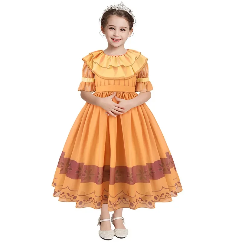 Movie Encanto Madrigal Cosplay Costume Pepa Orange Adult Ruffle Princess Dresses Mirabel Charm Fancy Dress Carnival Gift