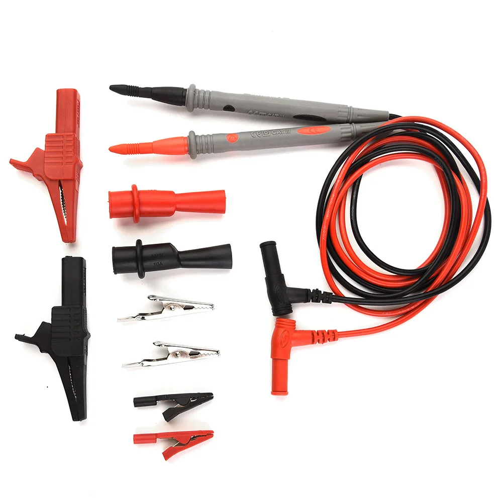 Multimeter Test Kit 1000V 10A CAT II Rated with PVC Insulation Copper Core Wires and Nickel Plated Brass Clip Contacts
