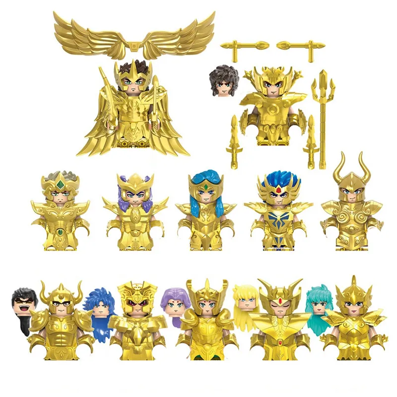 Bloques de construcción de Anime Saint Warrior para niños, figuras de acción de Guerrero en 3D dorado, Mini Athena Seiya, regalos para el Día de los niños