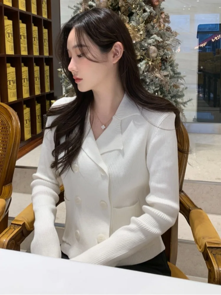 Ele ort Gebreid Vest Dames Herfst Winter Afslankpak Kraag Vintage Sle Trui Jaet Comfortabel Medium Zacht...