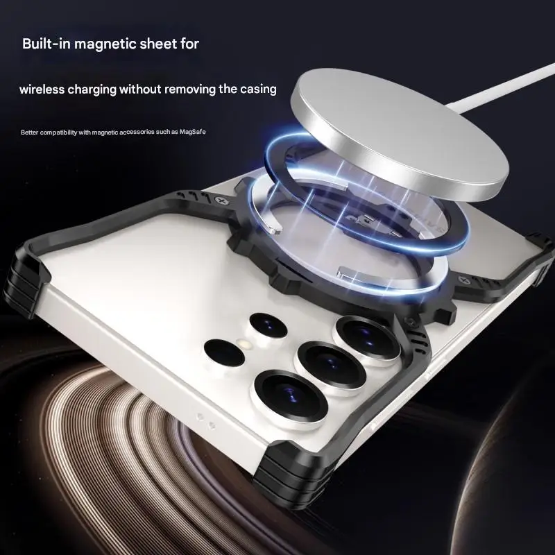 

Magnetic Metal Armor Removable X Type Rimless stand Case For Samsung S26 S25 S24 S23 S22 Ultra luminous Cases Cover