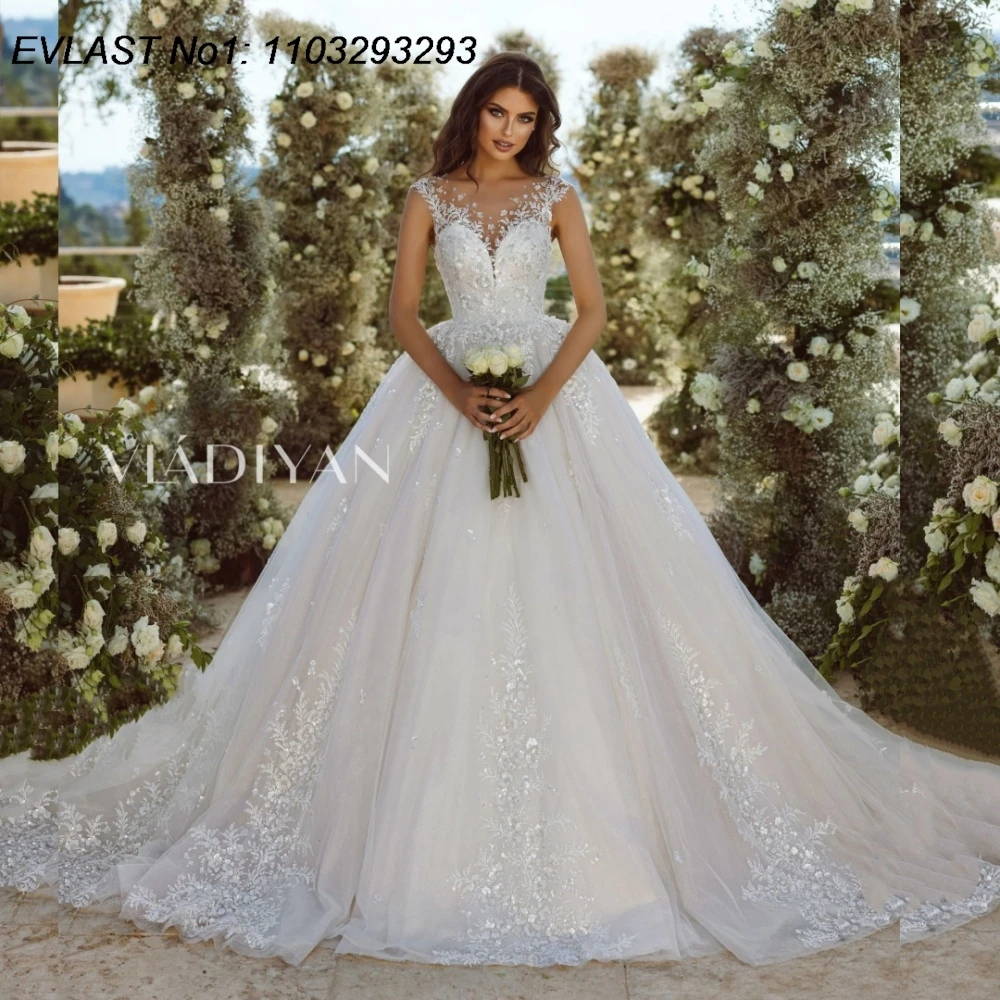 

EVLAST Customized Charming A Line Wedding Dress Sweetheart Lace Applique Beading Cape Sleeve Bridal Gown Robe De Mariee TBD119