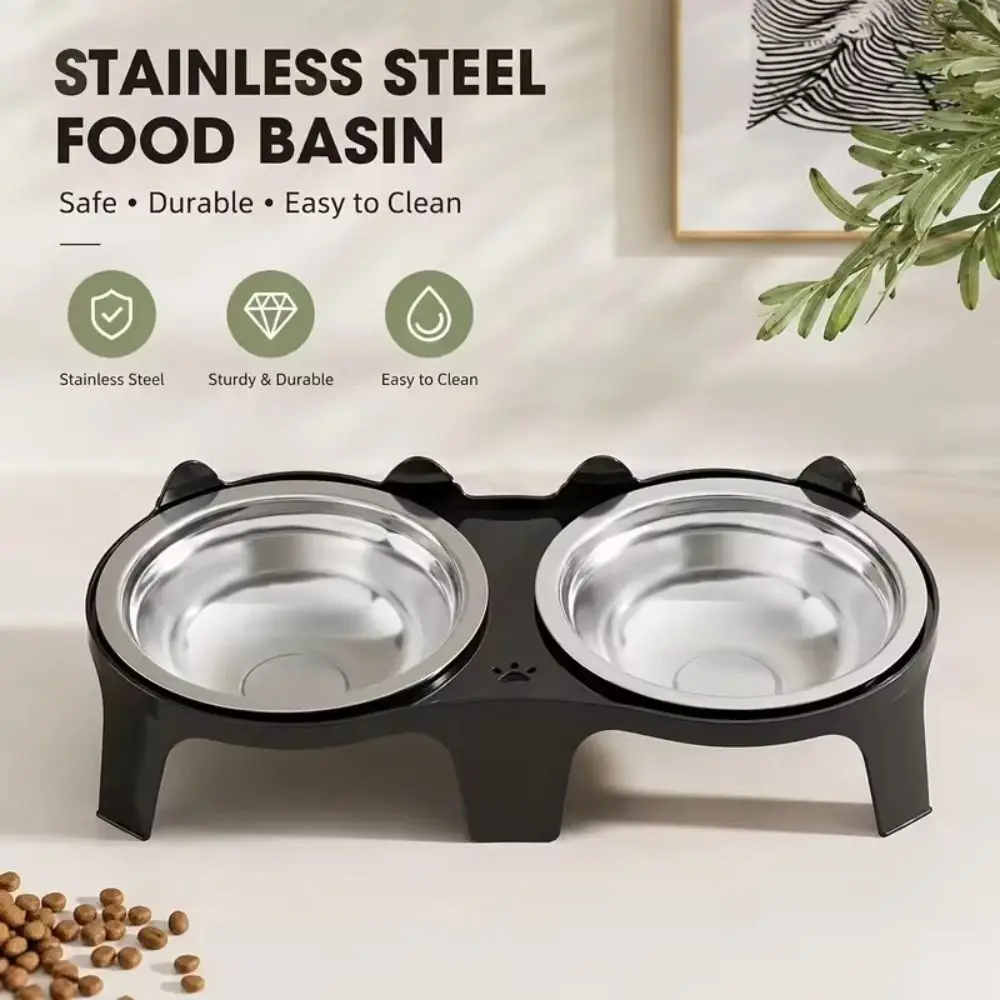 Raised Cat Bowl Double Cat Bowl Stainless Steel Raised Structure Food Water Bowls Removable Bowls Sloped Pet Bowl Set