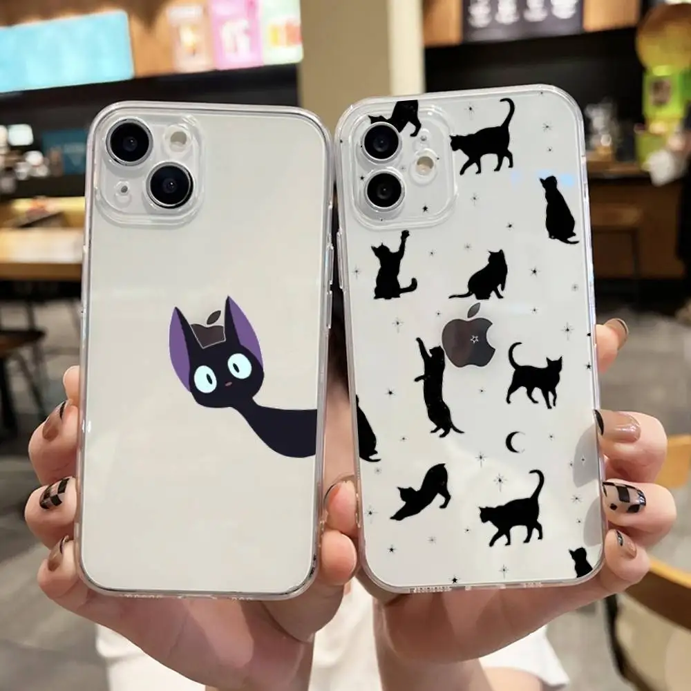 Kikis Delivery Service Cat جراب هاتف آيفون 15 11 13 14 Pro Max 7 8 Plus X Xr Xs Max 16pro 12 mini غطاء شفاف