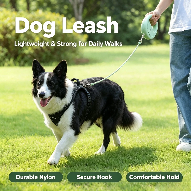 Retractable Dog Leash with Poop Bag Dispenser Reflective Dogs Walking Lead Anti-tangle Pets Traction Rope for Small Medium Dogs