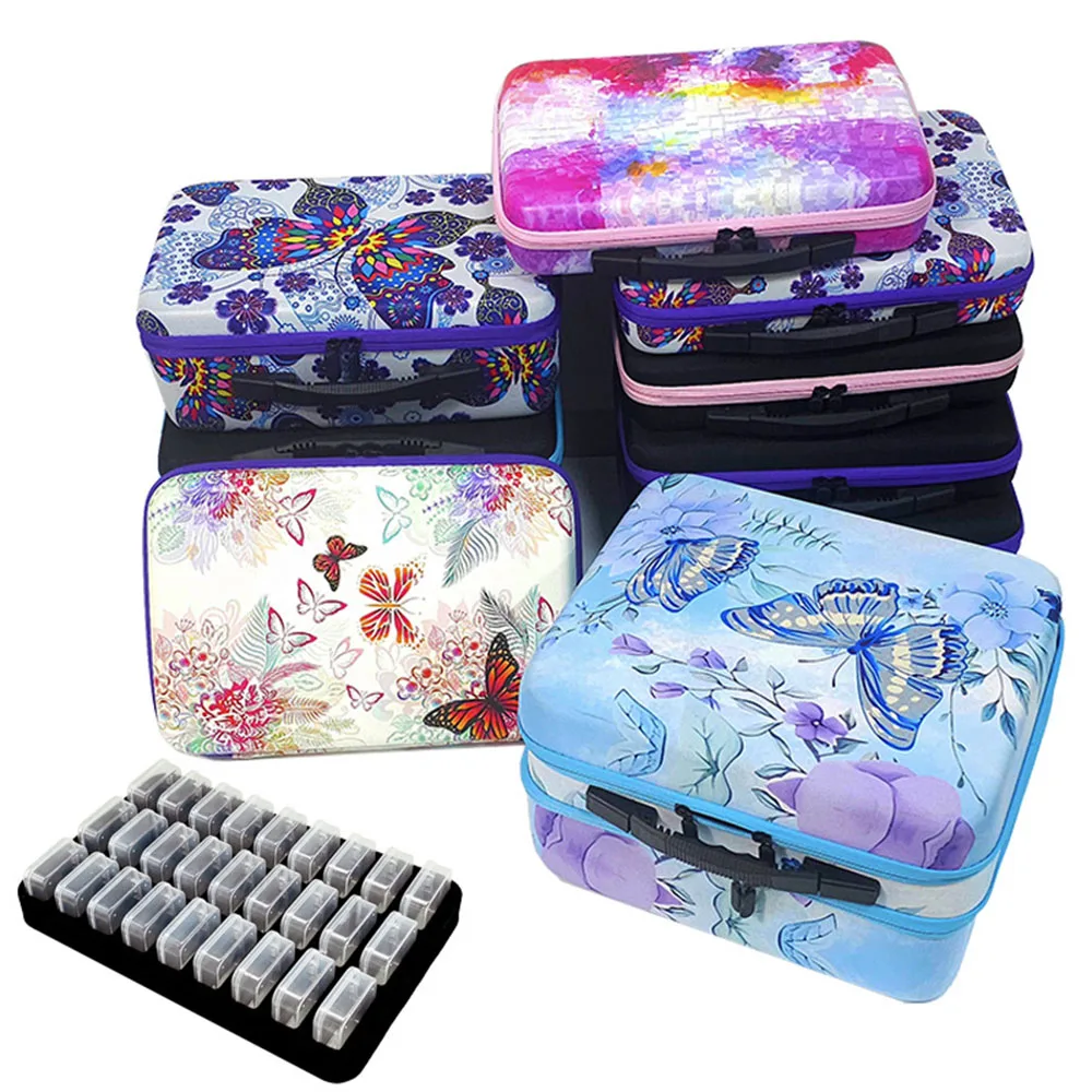 27/54 Grids Diamond Painting Storage Box with Handbag 5.5x5.5cm Clear Plastic Jewelry Beads Accessories Storage Carry Bag